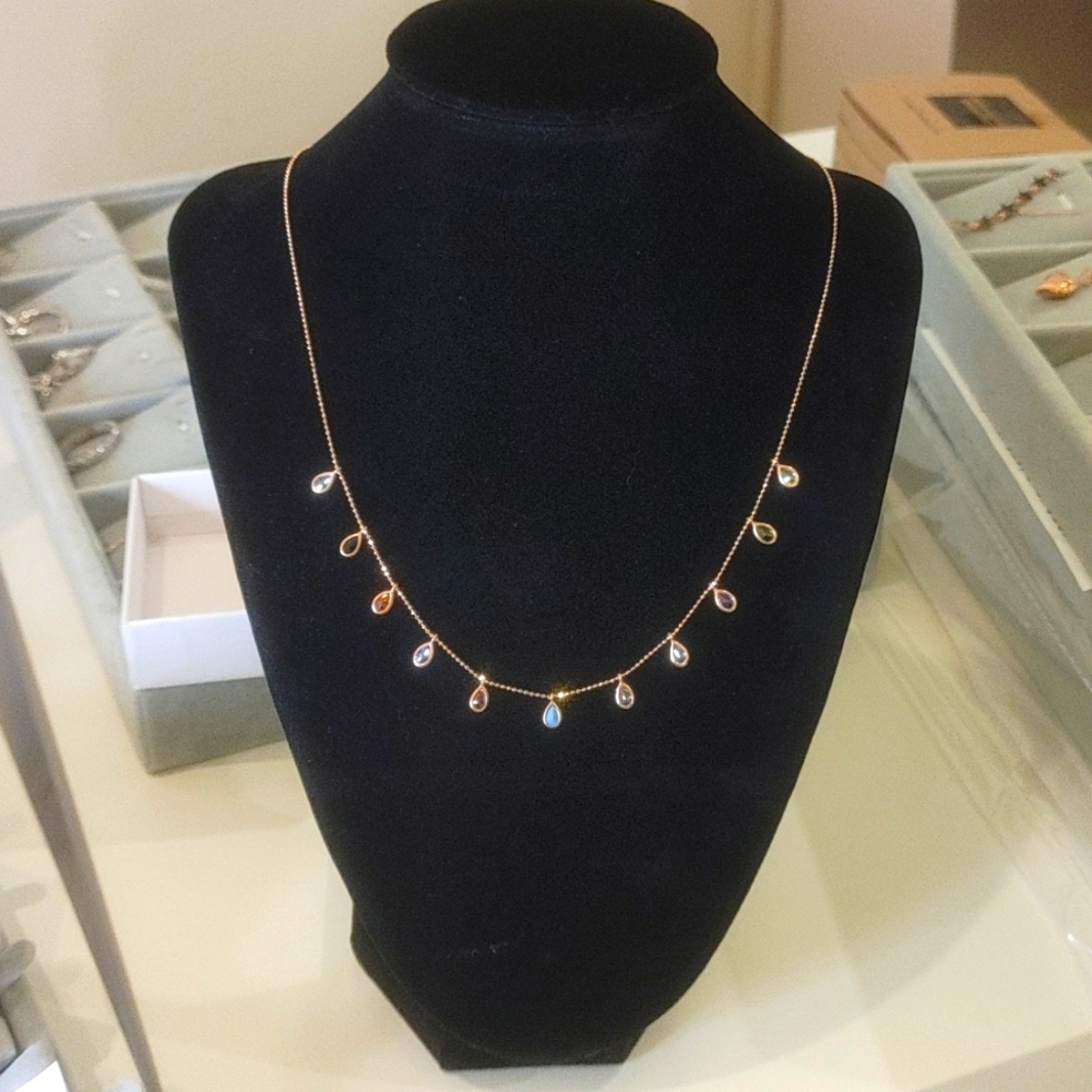 925 Sterling Silver Multi-Color Small Drops Necklace